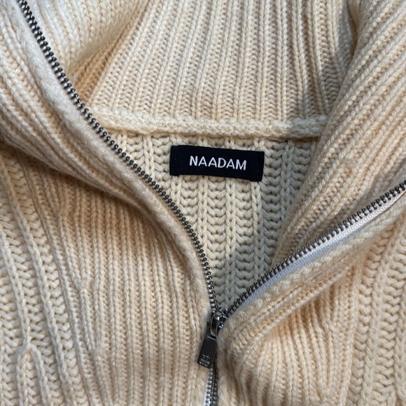 NAADAM Women's Cashmino Cable Quarter Zip‎ Comfy Popover Sweater Cream  Size XS - Picture 3 of 12